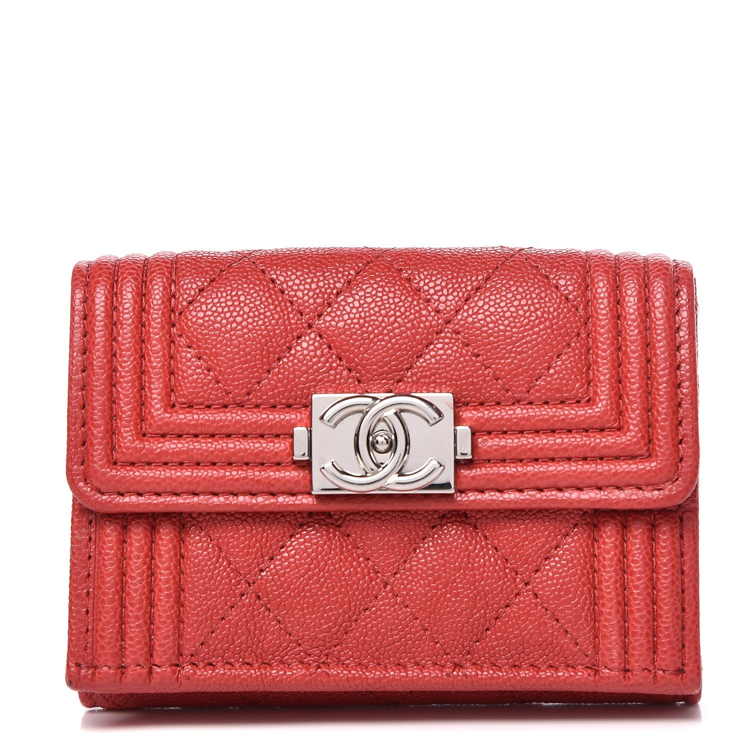 Chanel Caviar Quilted Small Boy Flap Wallet Red 1 of 10