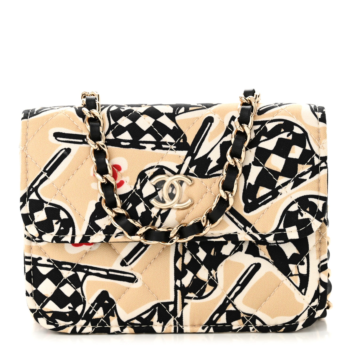 Chanel Canvas Check Flag Printed CC Clutch With Chain Beige Multicolor 9 of 11