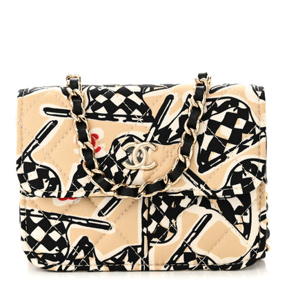 Chanel Canvas Check Flag Printed CC Clutch With Chain Beige Multicolor 9 of 11