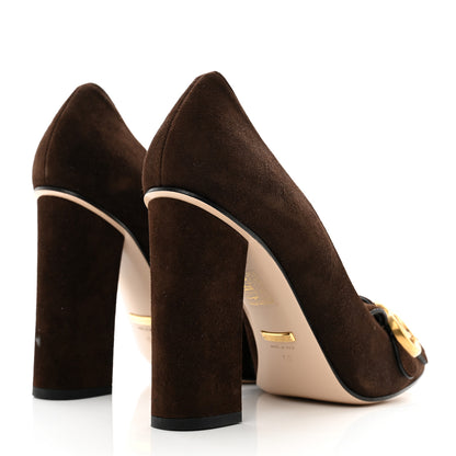 Gucci Kid Scamosciato Pearly GG Marmont Fringe 105mm Loafer Pumps 40 Cocoa 4 of 9