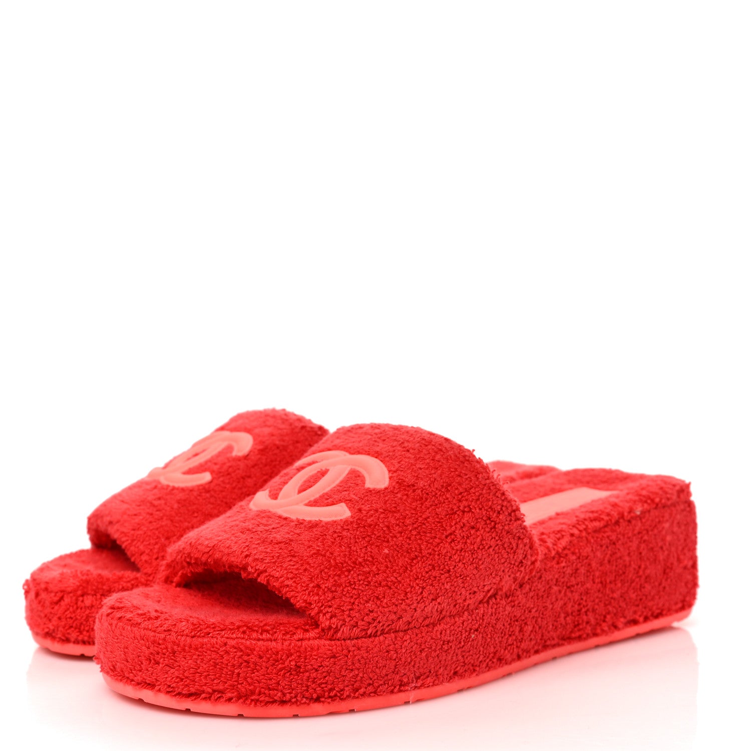 Chanel Terry CC Flat Mules Sandals 37 Dark Red Orange 3 of 9