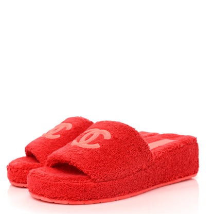 Chanel Terry CC Flat Mules Sandals 37 Dark Red Orange 3 of 9
