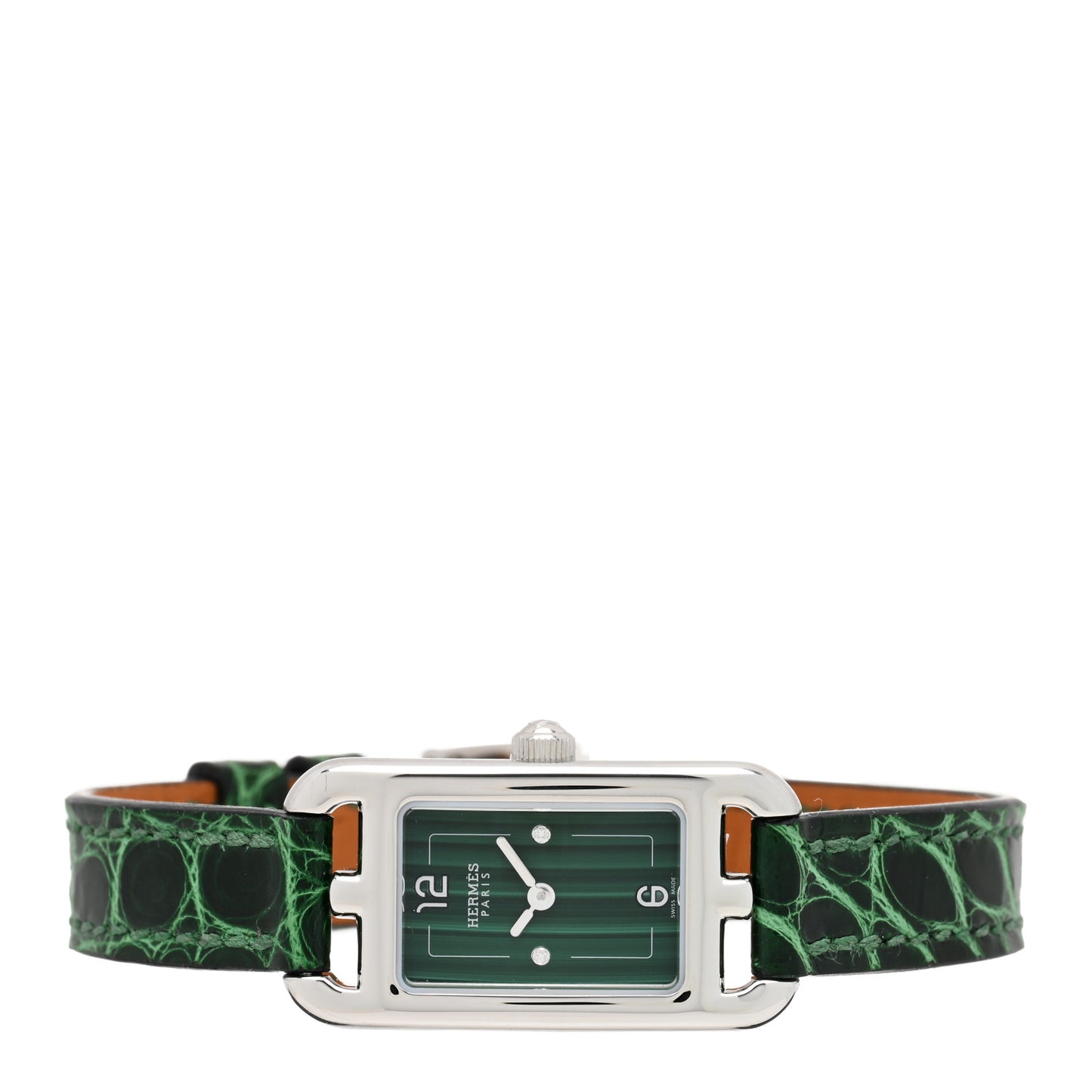 Stainless Steel Alligator Diamond Malachite 17mm Nantucket Quartz Watch Vert Moyen