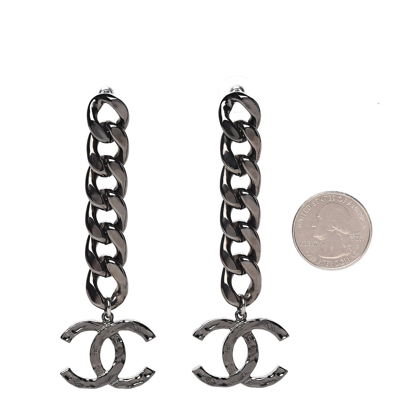 Metal CC Pick Drop Earrings Ruthenium