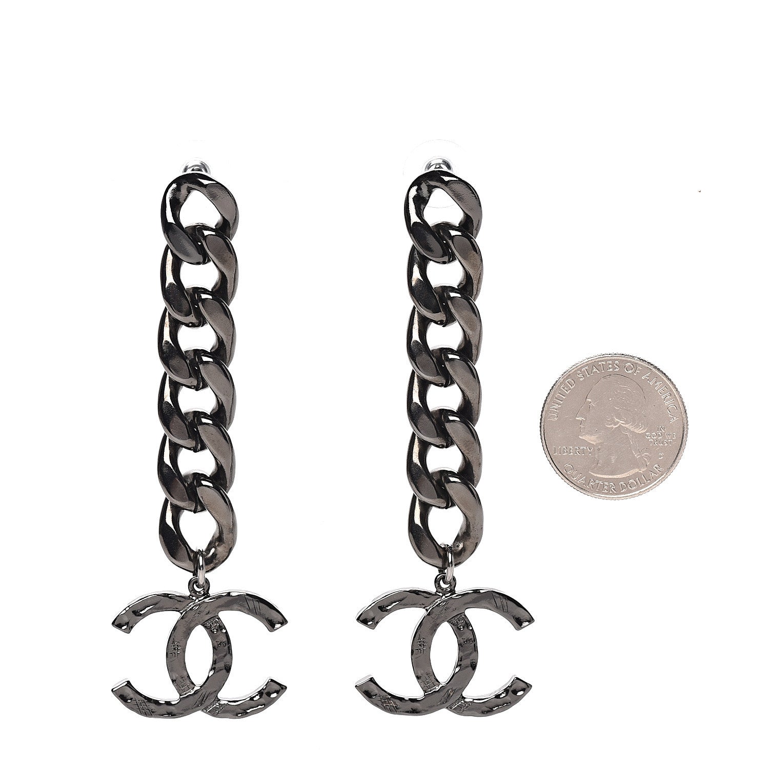 Chanel Metal CC Pick Drop Earrings Ruthenium 2 of 5