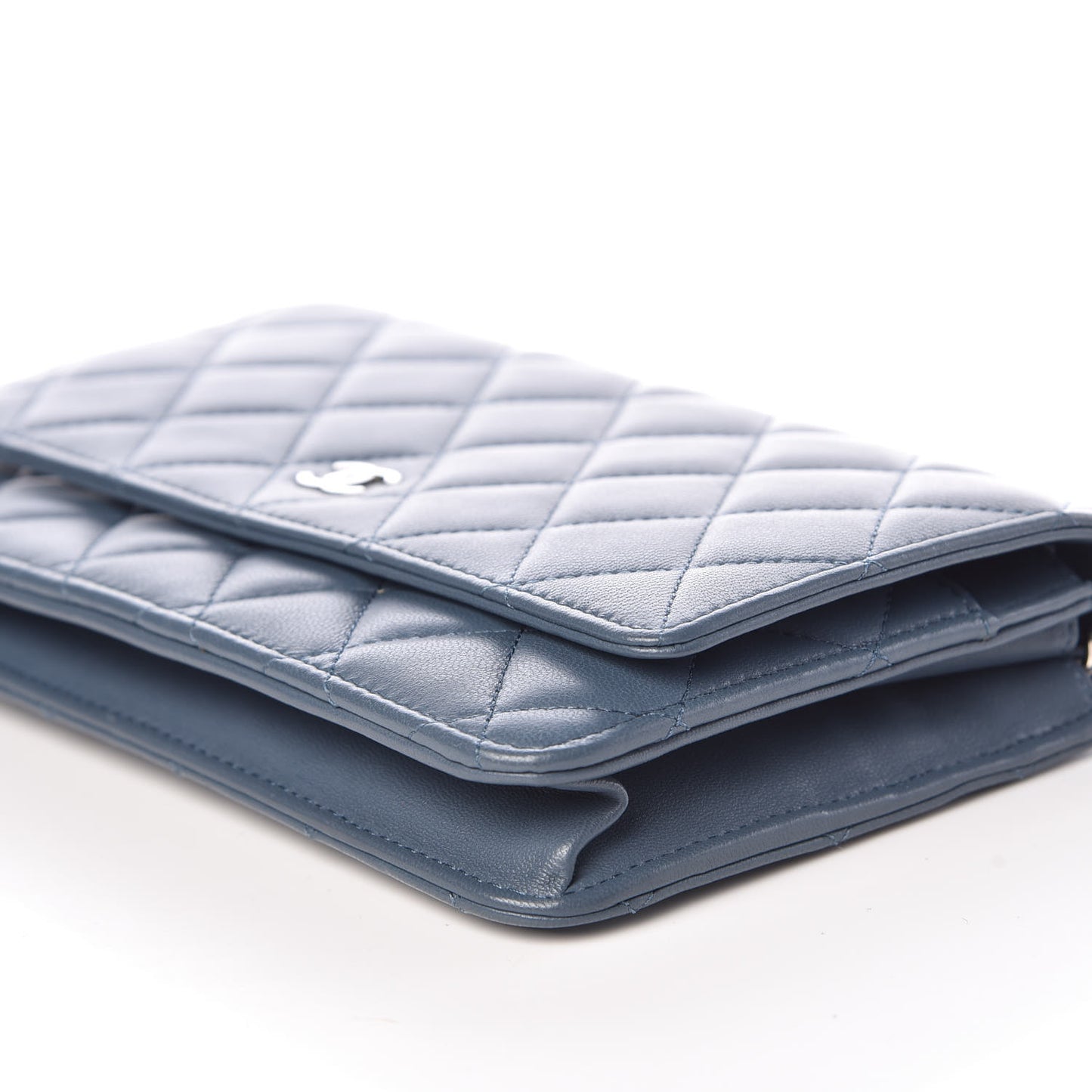 Lambskin Quilted Wallet On Chain WOC Blue