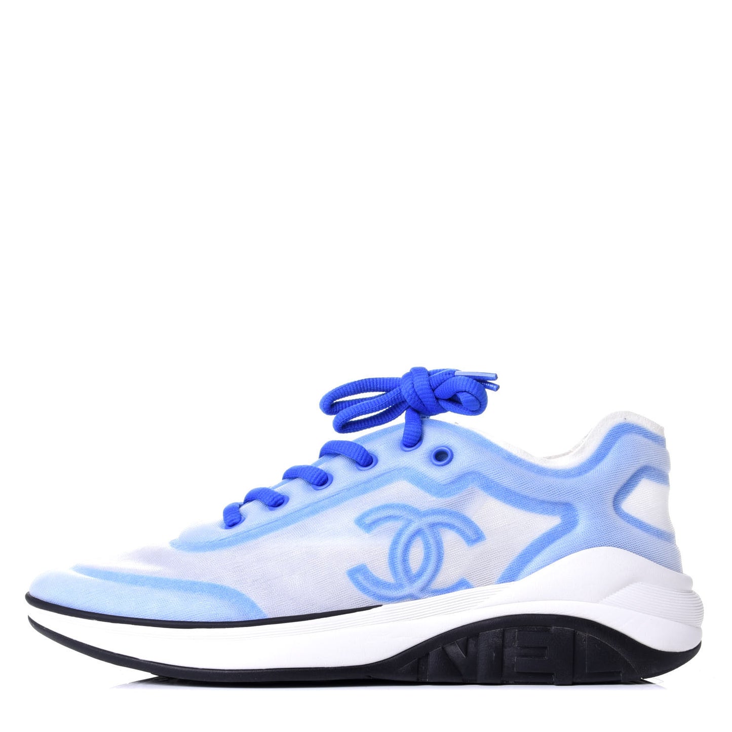 Calfskin Mesh Lycra Womens Logo Sneakers 41 White Blue