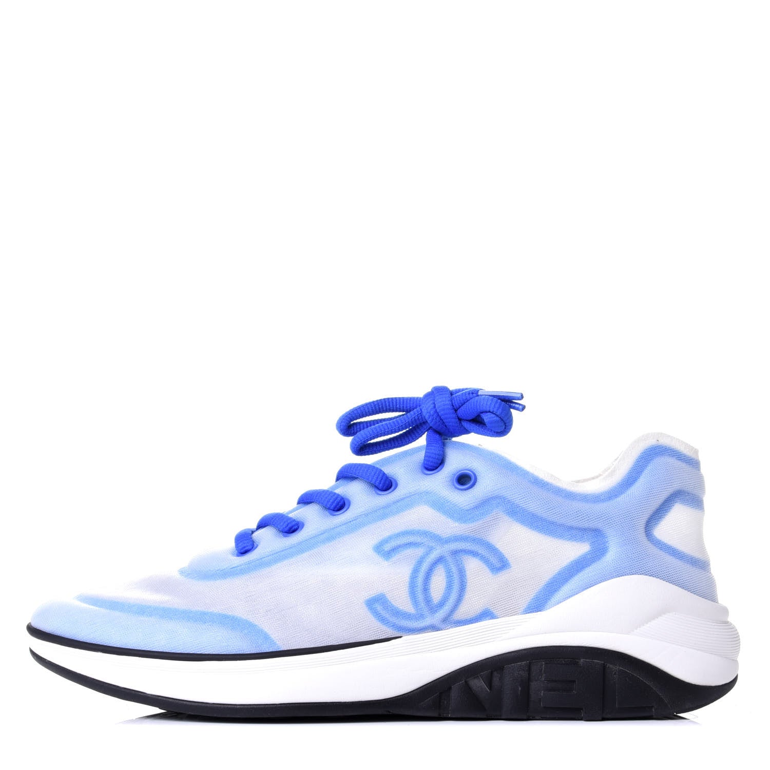 Chanel Calfskin Mesh Lycra Womens Logo Sneakers 41 White Blue 1 of 5