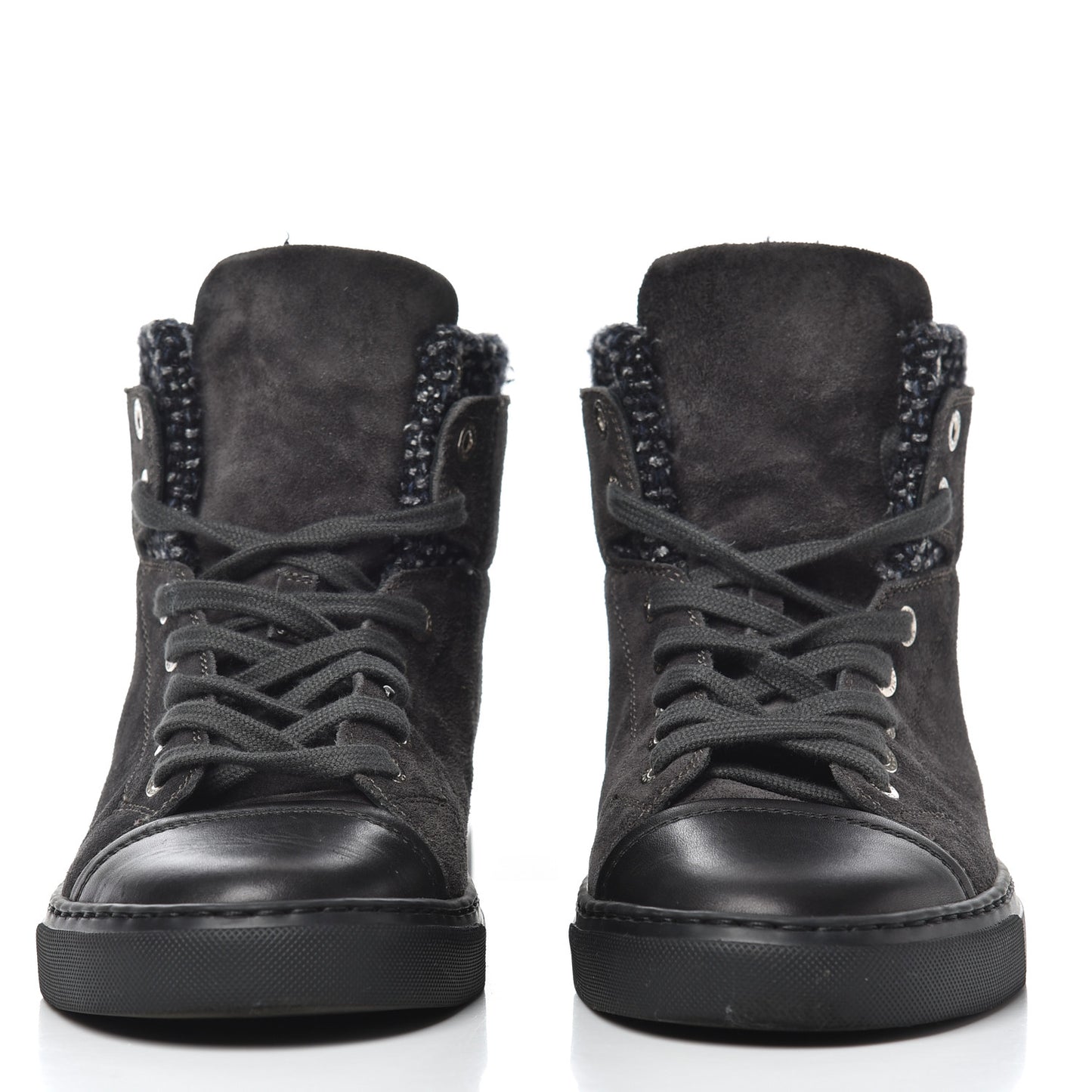 Suede Tweed High Top Sneakers 37.5 Dark Grey
