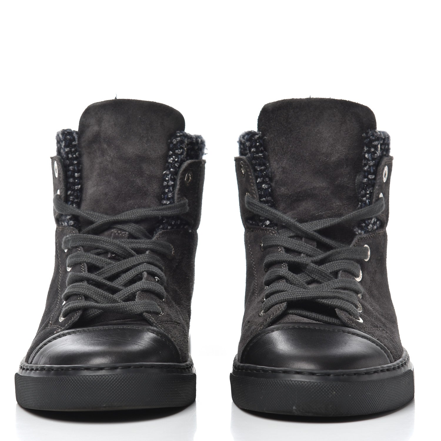 Chanel Suede Tweed High Top Sneakers 37.5 Dark Grey 3 of 9