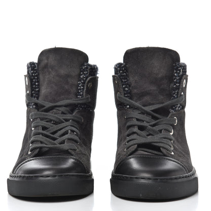 Chanel Suede Tweed High Top Sneakers 37.5 Dark Grey 3 of 9