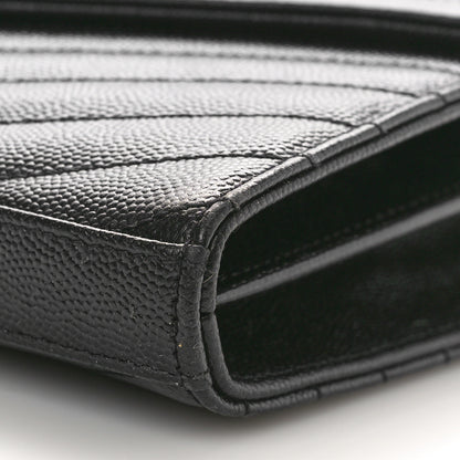 Saint Laurent Grain De Poudre Matelasse Chevron Monogram Chain Wallet Black 10 of 11