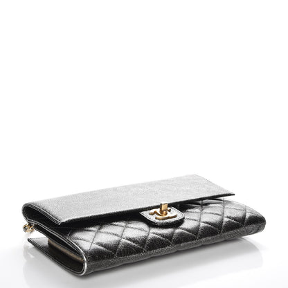 Chanel Cracked Metallic Calfskin Quilted Zip Away Chain Clutch Dark Silver 4 of 8