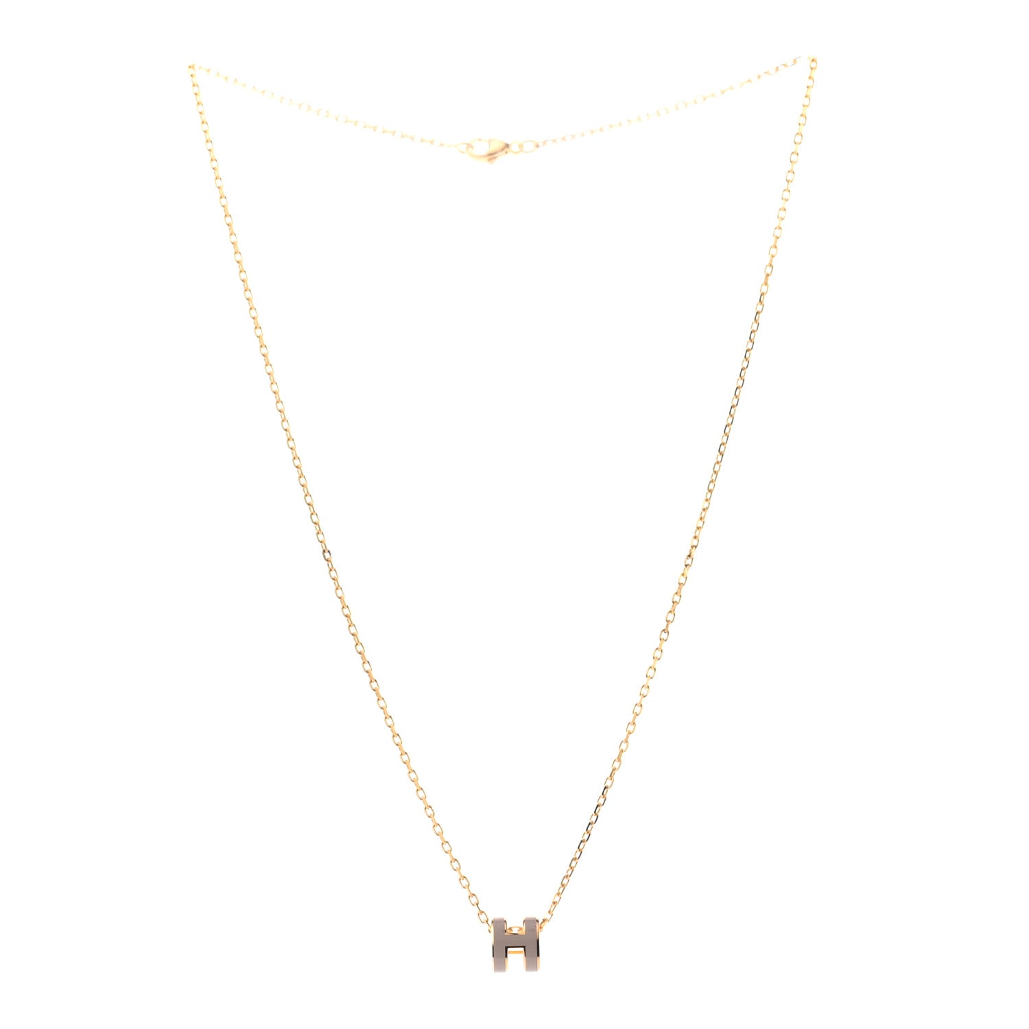 Hermes Lacquered Gold Mini Pop H Pendant Necklace Marron Glace 3 of 6