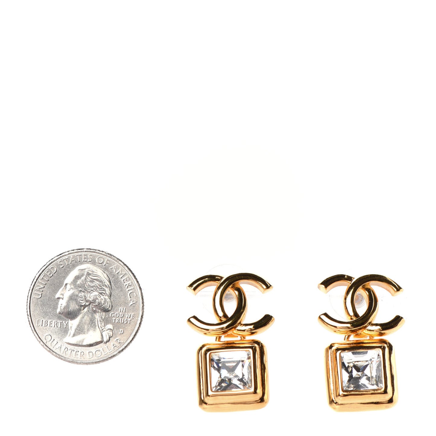 Large Crystal CC Drop Earrings Gold