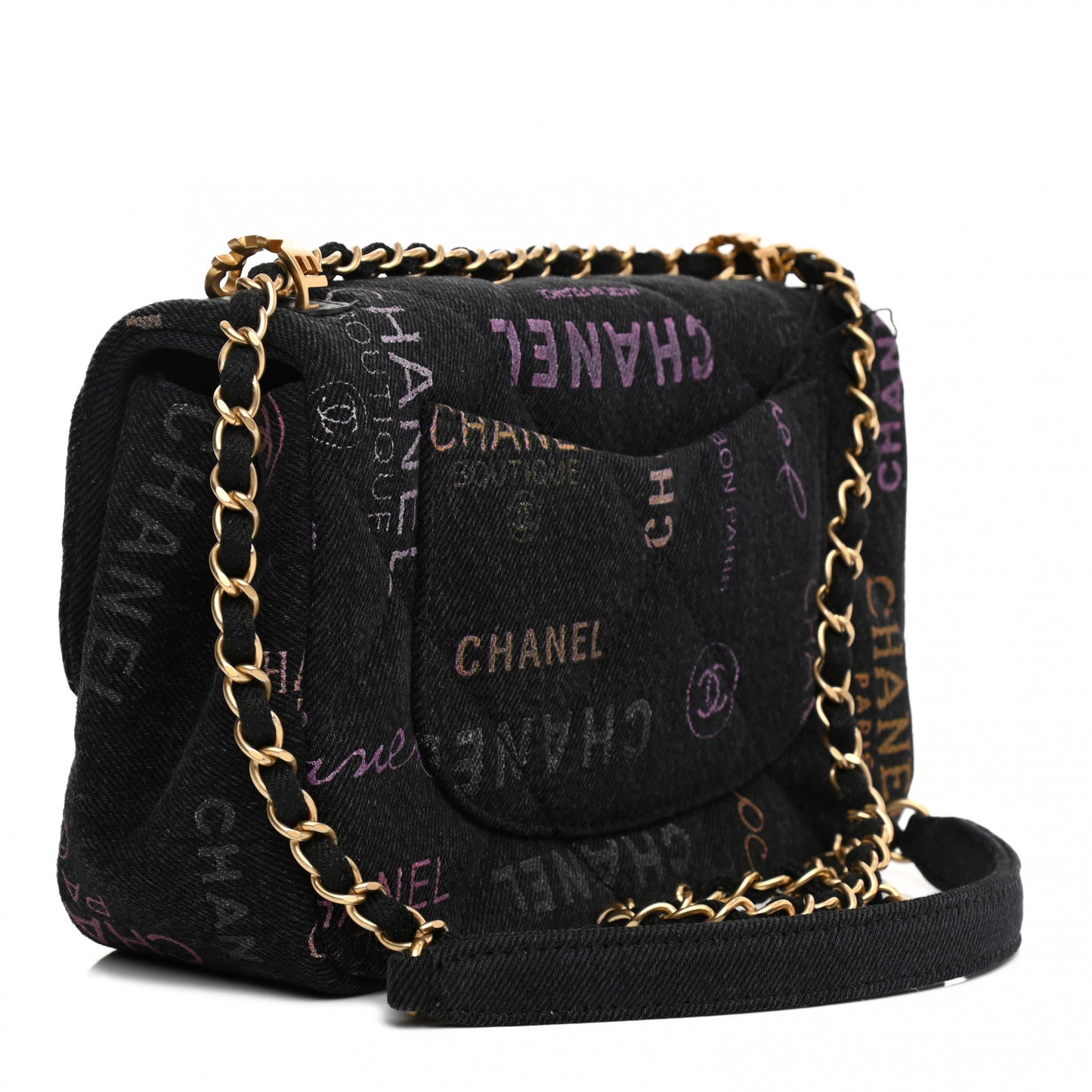 Denim Quilted Denim Mood Mini Rectangular Flap Black Multicolor