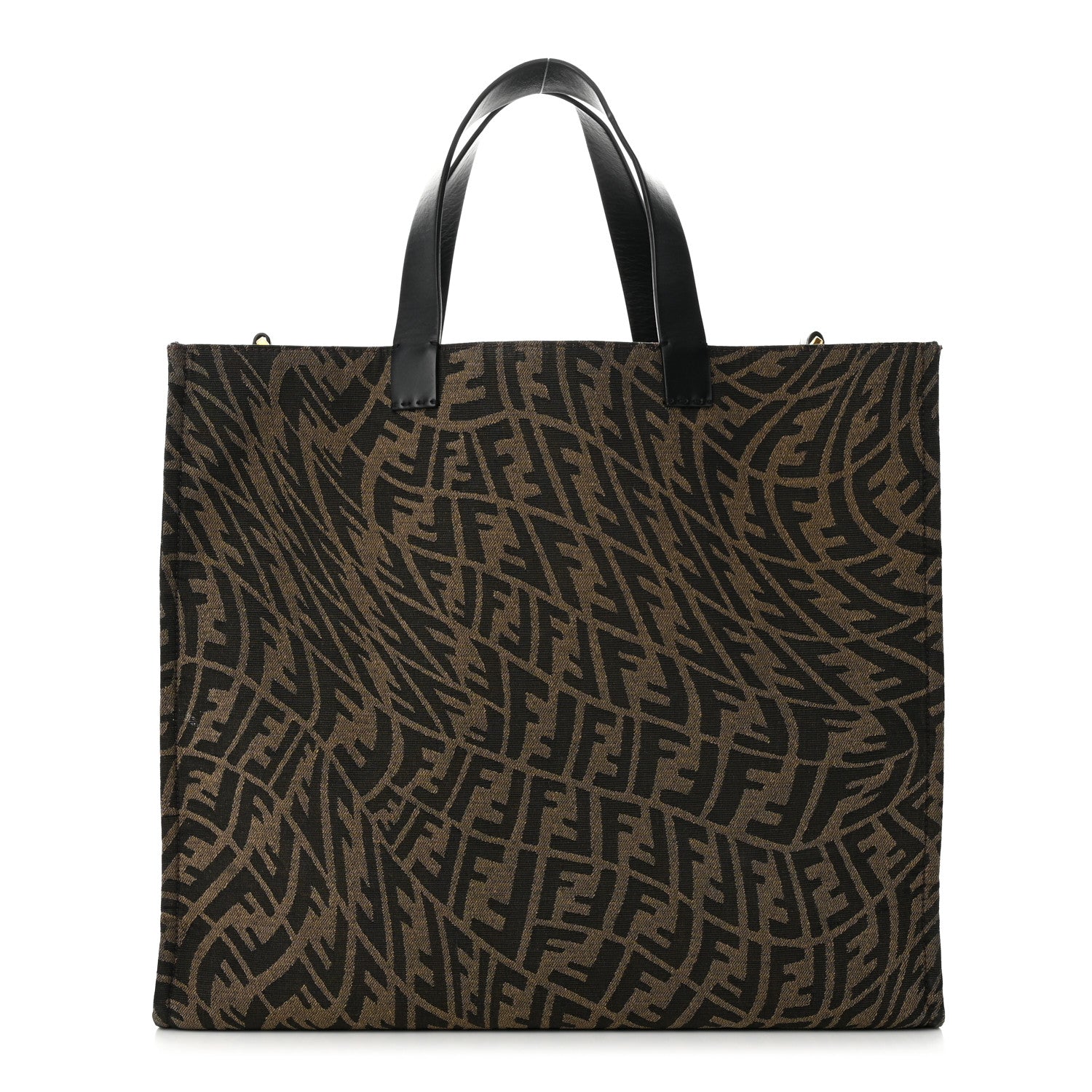Fendi X SARAH COLEMAN Fabric Jacquard Vitello King FF Vertigo Shopping Tote Bag Tobacco Moro Black 1 of 10