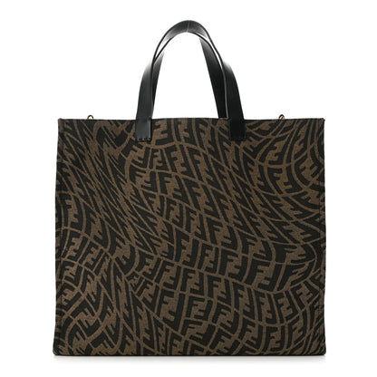 Fendi X SARAH COLEMAN Fabric Jacquard Vitello King FF Vertigo Shopping Tote Bag Tobacco Moro Black 1 of 10