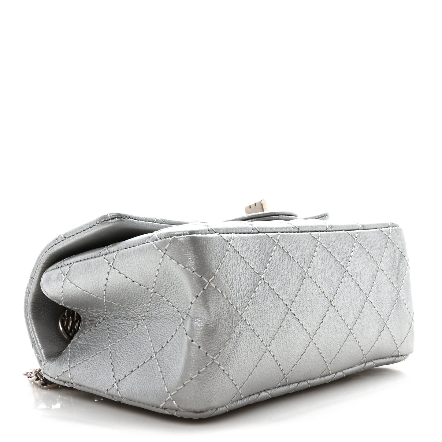 Metallic Grained Calfskin Quilted 2.55 Reissue Mini Flap Silver