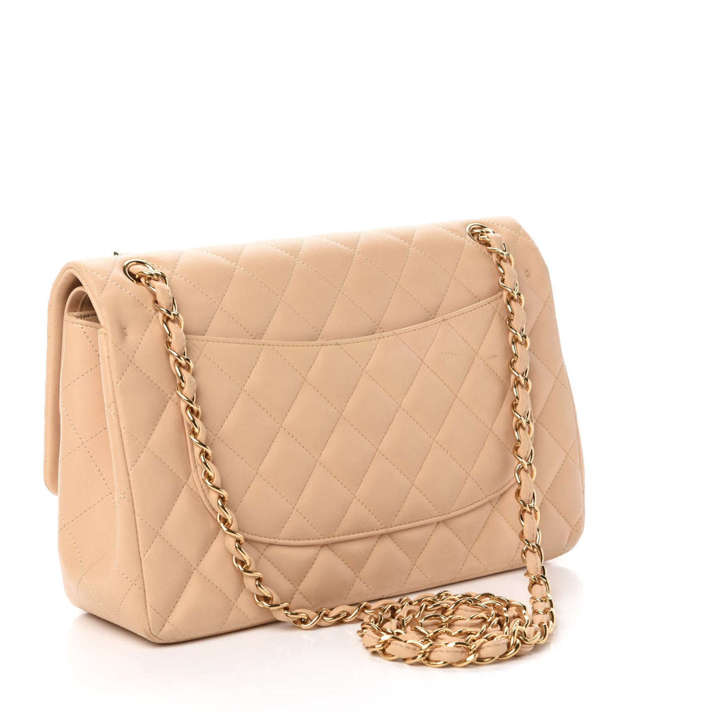 Lambskin Quilted Jumbo Double Flap Beige
