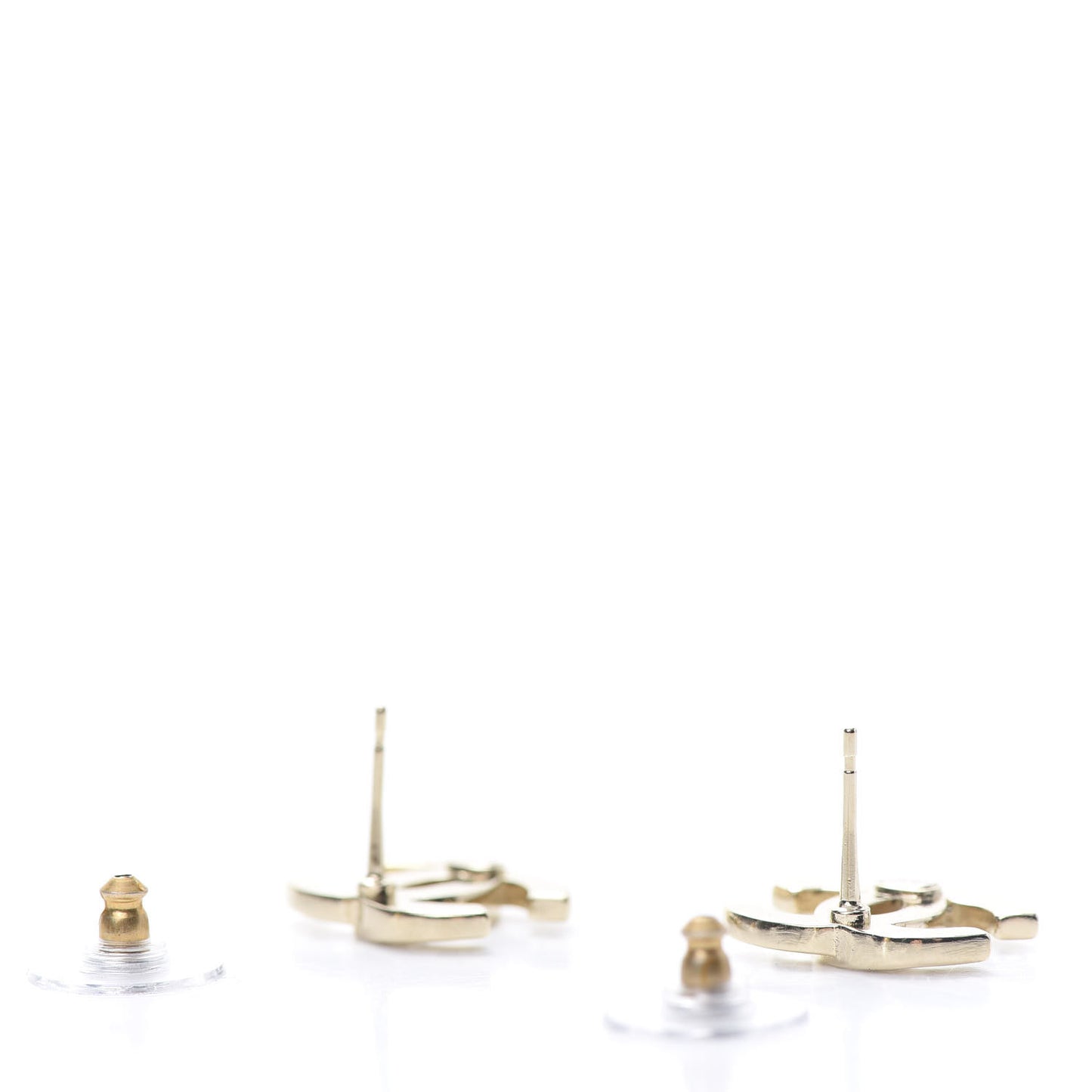 Crystal Metal CC Paris Button Stud Earrings Gold