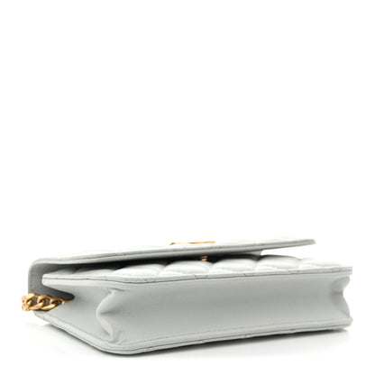 Chanel Lambskin Quilted Sweet Camellia Flap Phone Holder With Chain Light Blue 4 of 11