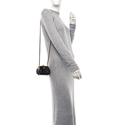 Chanel Lambskin Quilted Trio Kiss Lock Clutch With Chain Black 2 of 12