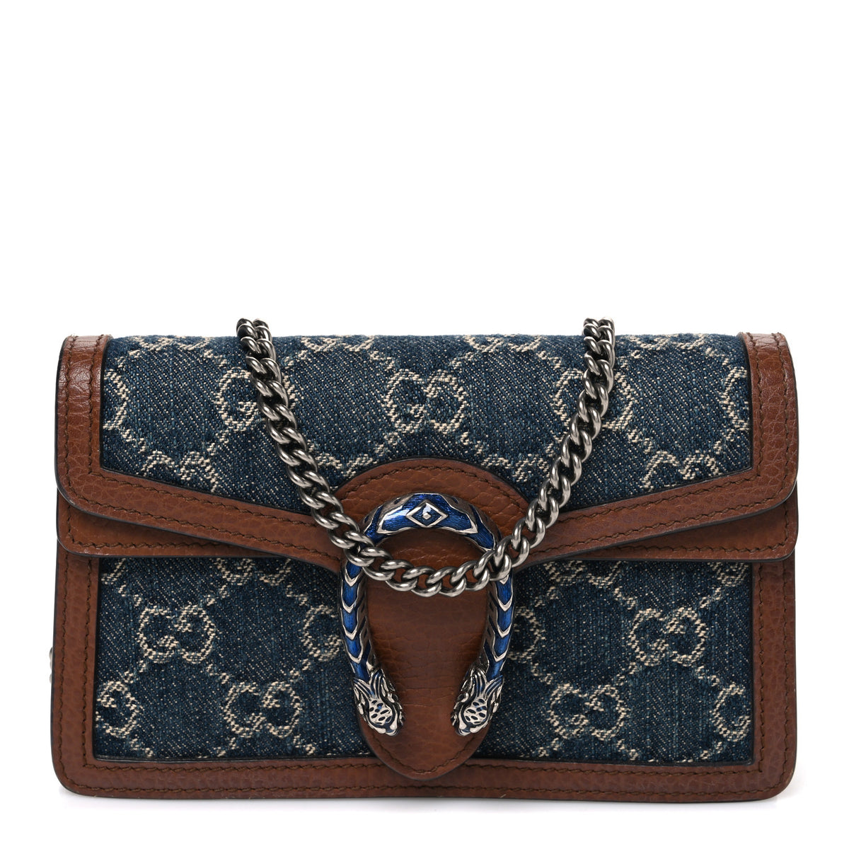 Gucci New Denim GG Monogram Dollar Calfskin Enamel Super Mini Dionysus Shoulder Bag Blue Tea Cuir Epilog Electric Blue 1 of 9