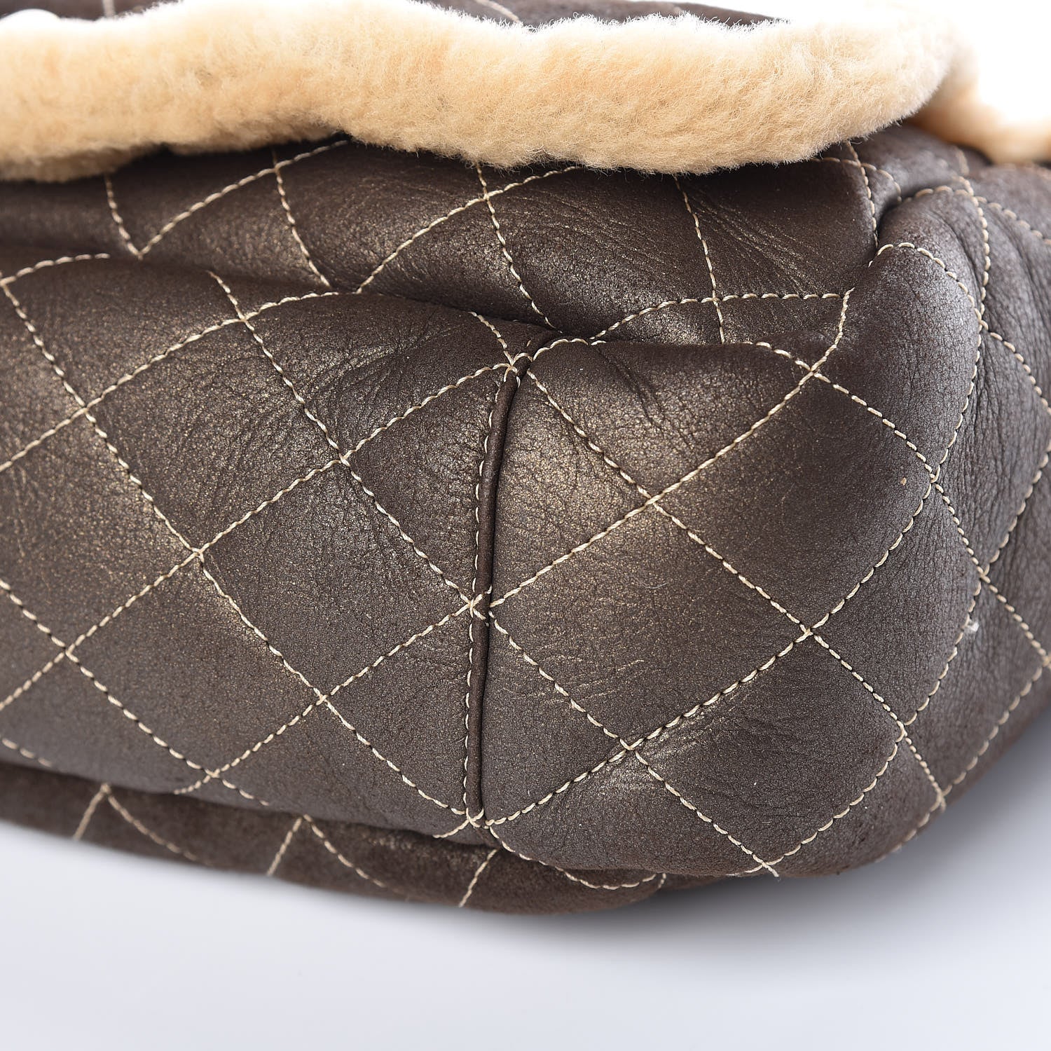 Chanel Shearling Suede Quilted Fur Flap Metallic Bronze 10 of 10
