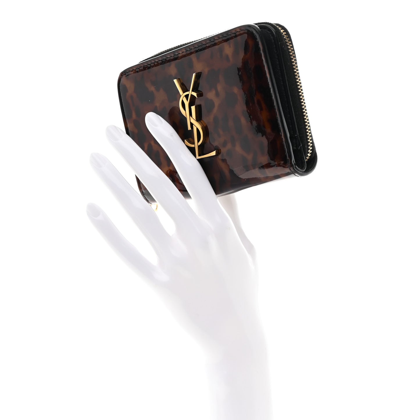 Patent Tartarugato Monogram Compact Wallet Brown