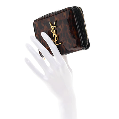 Saint Laurent Patent Tartarugato Monogram Compact Wallet Brown 2 of 8