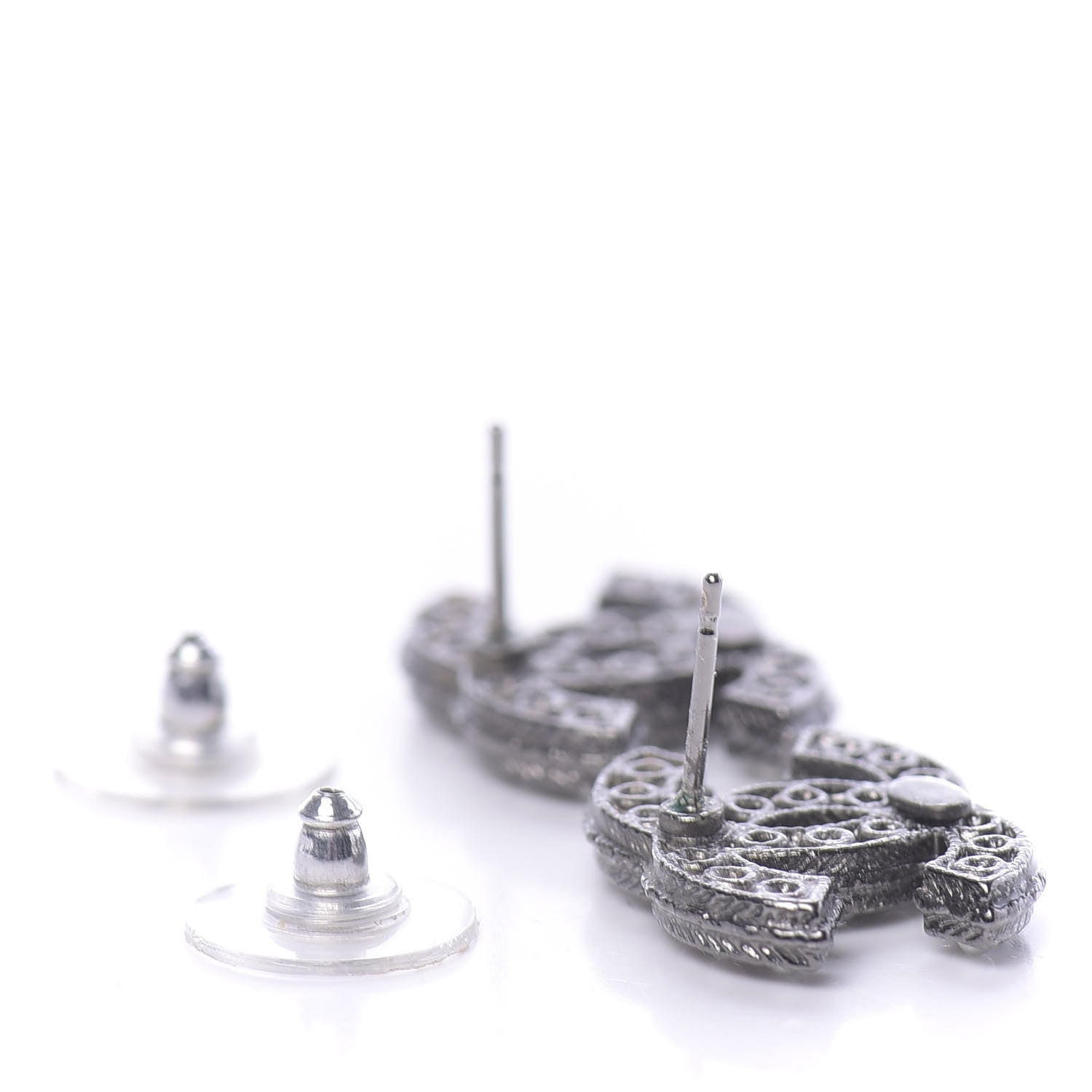 Chanel Pearl Crystal CC Earrings Dark Silver 3 of 4