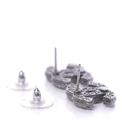 Chanel Pearl Crystal CC Earrings Dark Silver 3 of 4