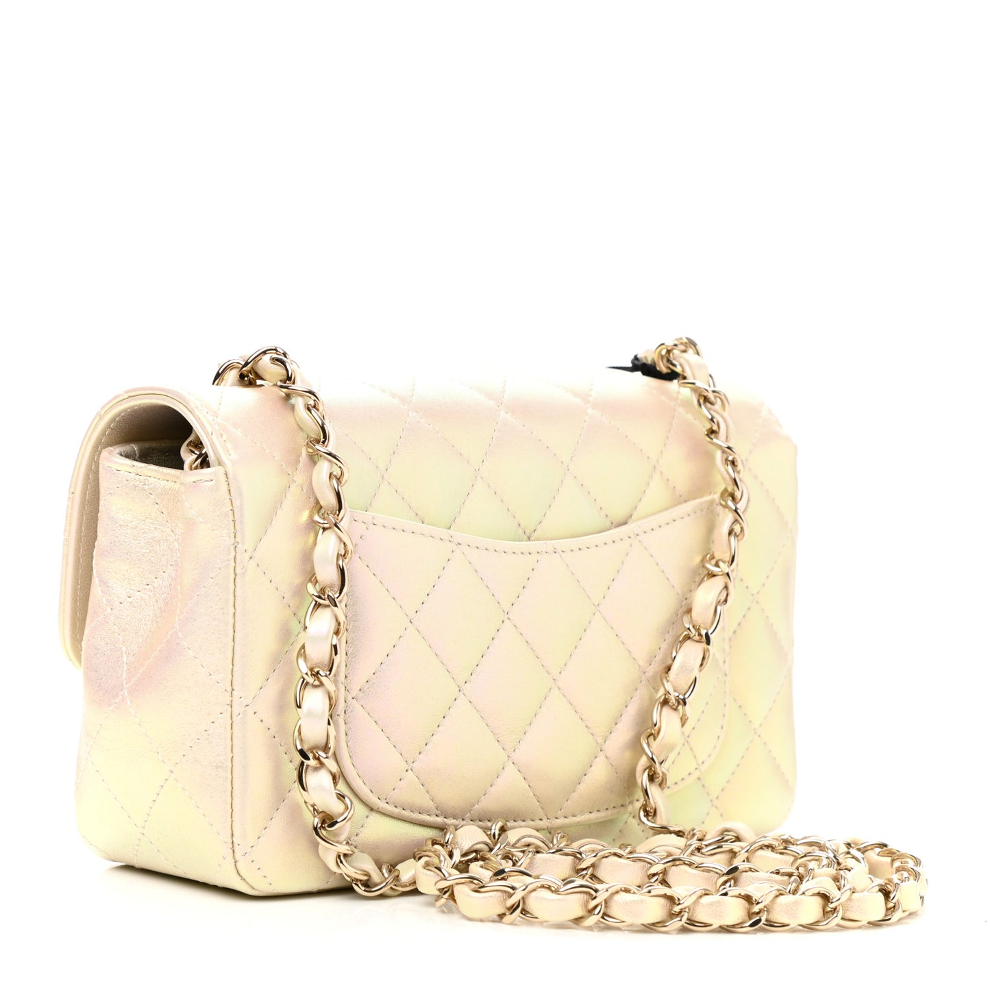 Iridescent Lambskin Quilted Mini Rectangular Flap Ivory