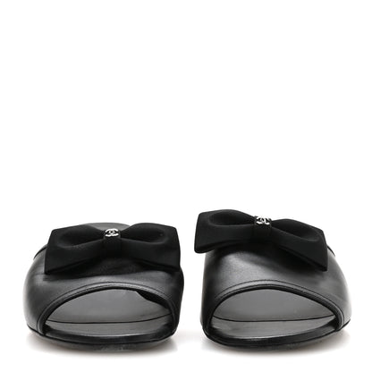 Chanel Lambskin Grosgrain Bow CC Mules 40 Black 5 of 16