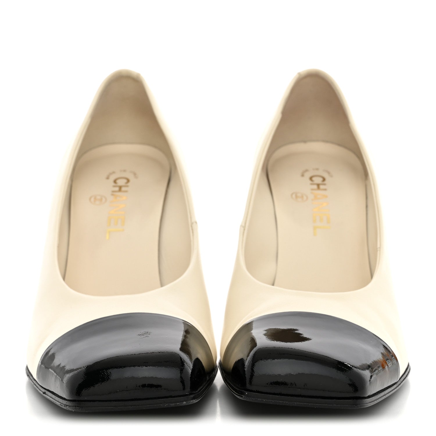 Chanel Lambskin Patent Calfskin Cap Toe Pumps 39.5 Ivory Black 3 of 13