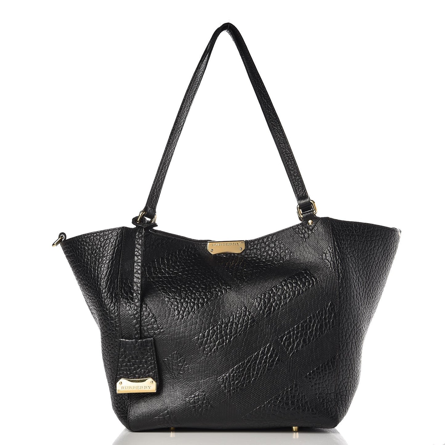 Signature Grain Calfskin Check Embossed Small Canterbury Tote Black