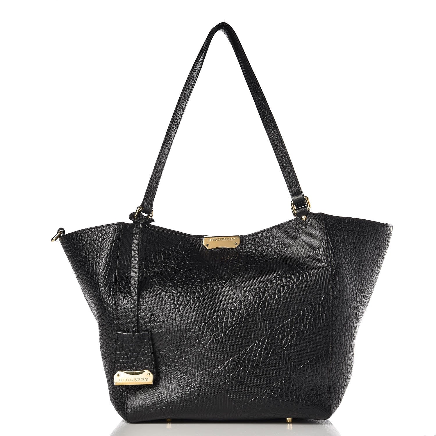 Burberry Signature Grain Calfskin Check Embossed Small Canterbury Tote Black 3 of 8