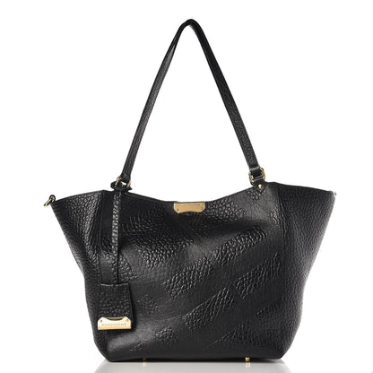 Burberry Signature Grain Calfskin Check Embossed Small Canterbury Tote Black 3 of 8