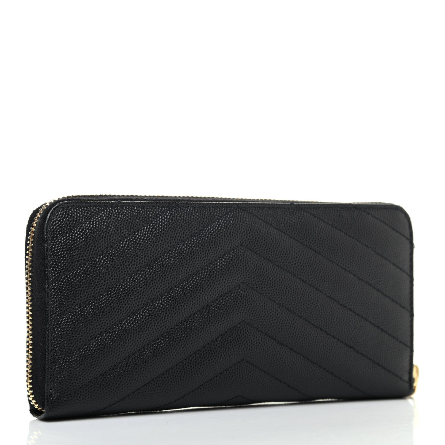 Saint Laurent Grain De Poudre Matelasse Chevron Monogram Zip Around Wallet Black 2 of 4