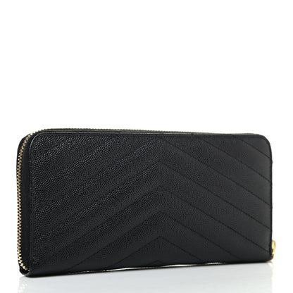 Saint Laurent Grain De Poudre Matelasse Chevron Monogram Zip Around Wallet Black 2 of 4