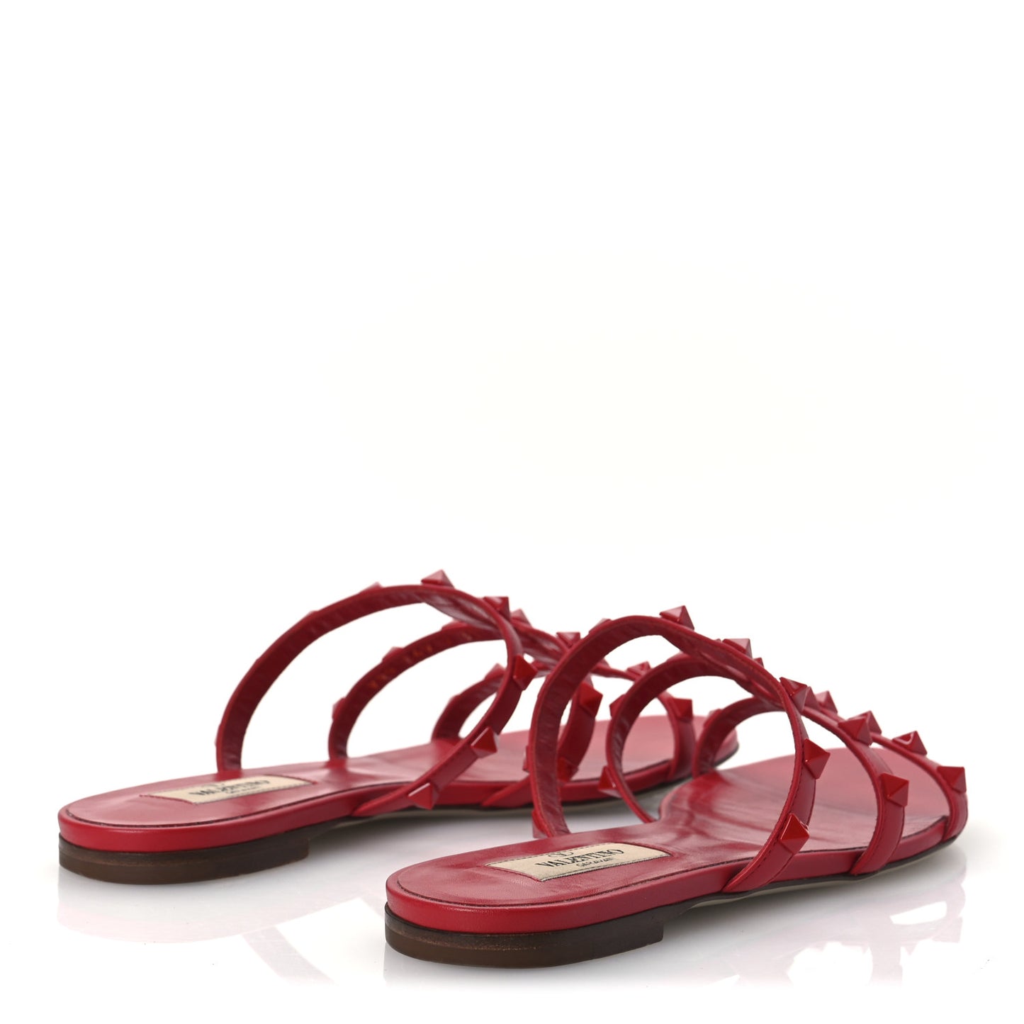 Nappa Lacquered Monochrome Rockstud Caged Flat Slide Sandals 37 Rouge Pur