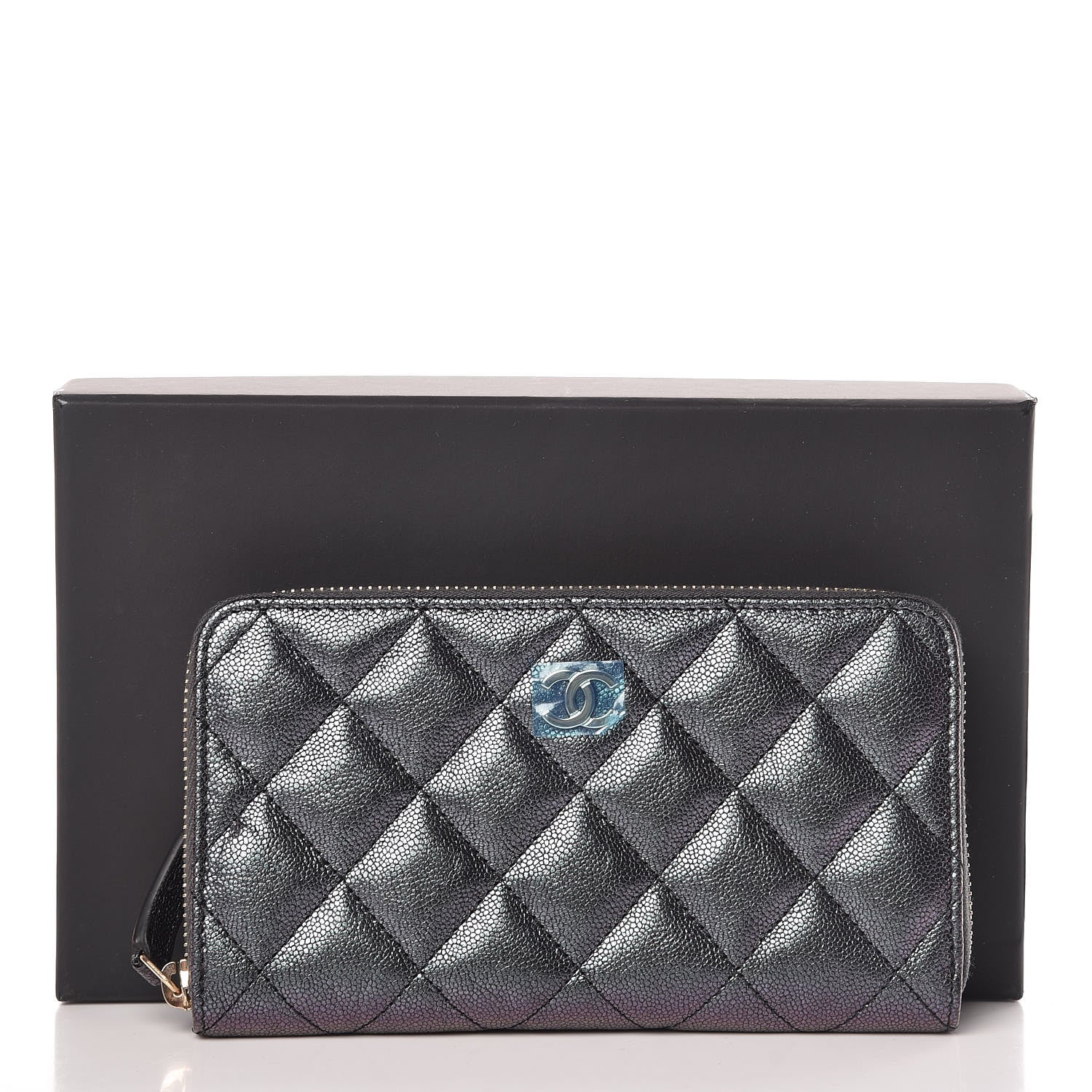 Chanel Iridescent Caviar Quilted Medium Zip Around Wallet Black 9 of 9