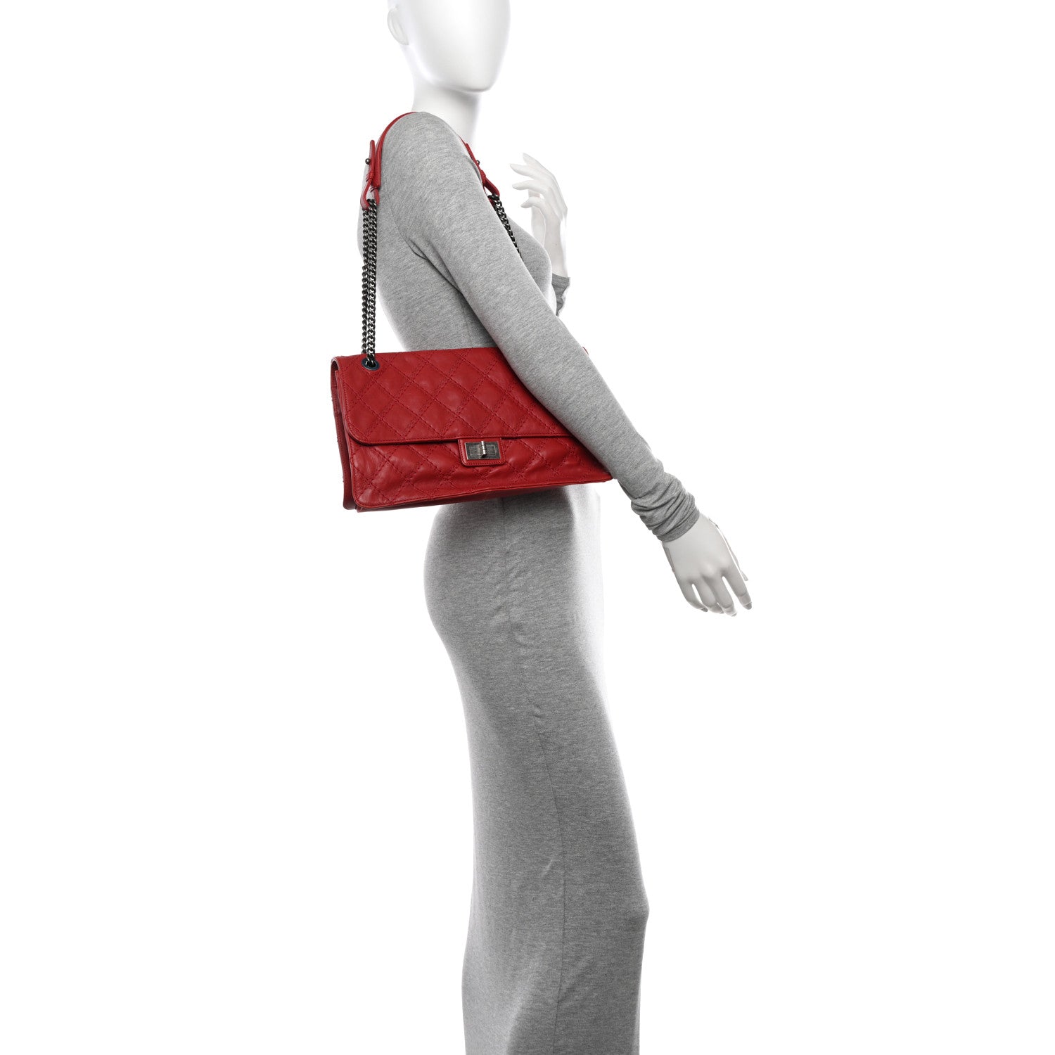 Chanel Aged Calfskin Embossed Logo Quilted 2.55 Reissue 227 Flap Red 2 of 10