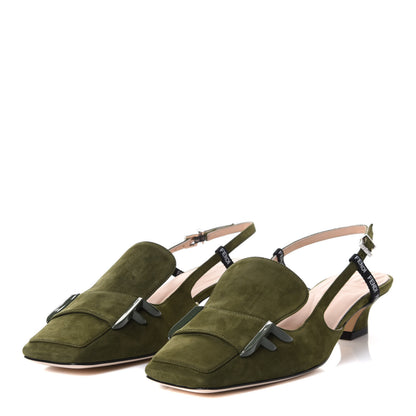 Fendi Suede FFreedom Slingback Kitten Heel Pumps 37 Khaki 6 of 18