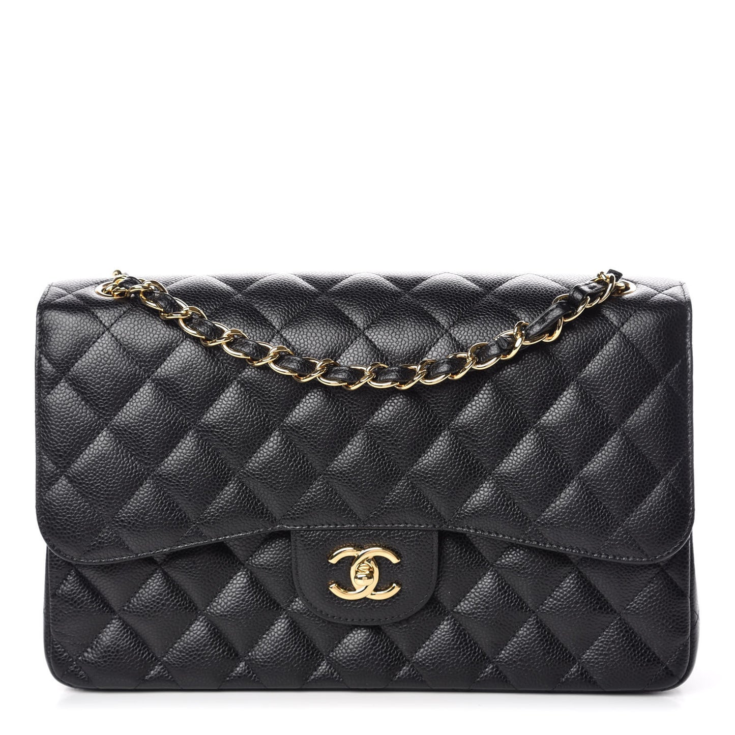 Caviar Quilted Jumbo Double Flap Black