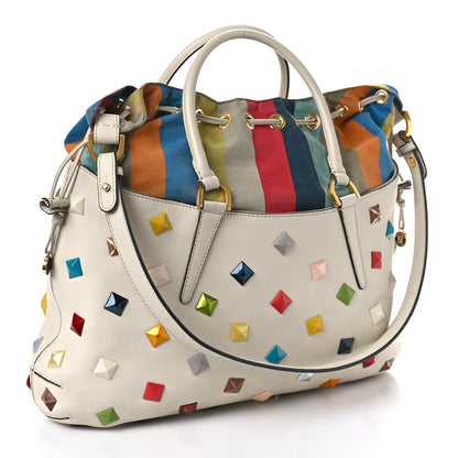 Fendi Calfskin Studded Medium B Fab Drawstring Tote Milk Multicolor 3 of 11
