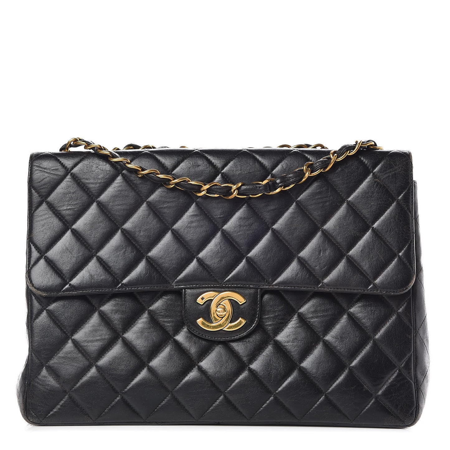 Lambskin Quilted Jumbo Single Flap Black