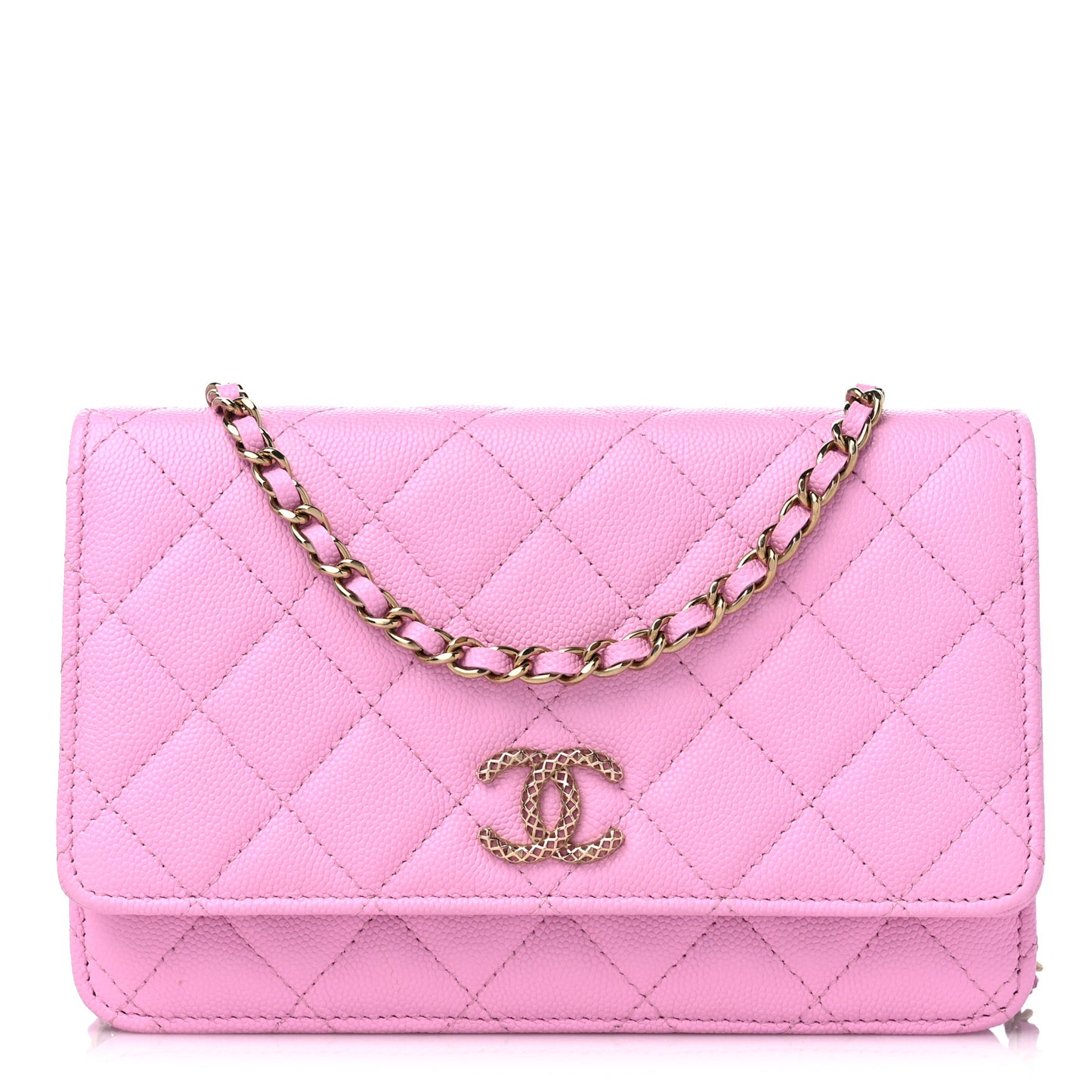 Caviar Quilted Perforated Metal CC Wallet On Chain WOC Lilac Light Green