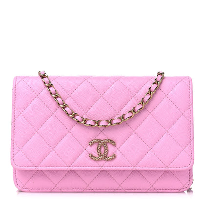Chanel Caviar Quilted Perforated Metal CC Wallet On Chain WOC Lilac Light Green 1 of 10
